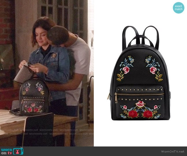 Aldo Dare Embroidered Backpack worn by Stella Abbott (Lucy Hale) on Life Sentence