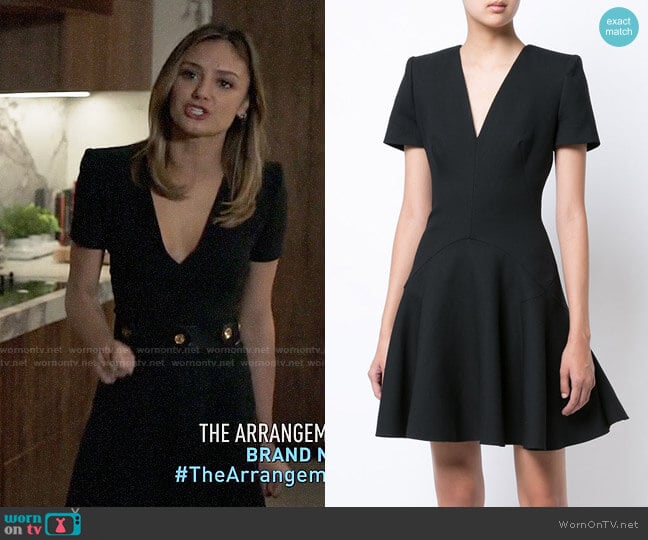 Alexander McQueen V-neck Flared Mini Dress worn by Megan Morrison (Christine Evangelista) on The Arrangement