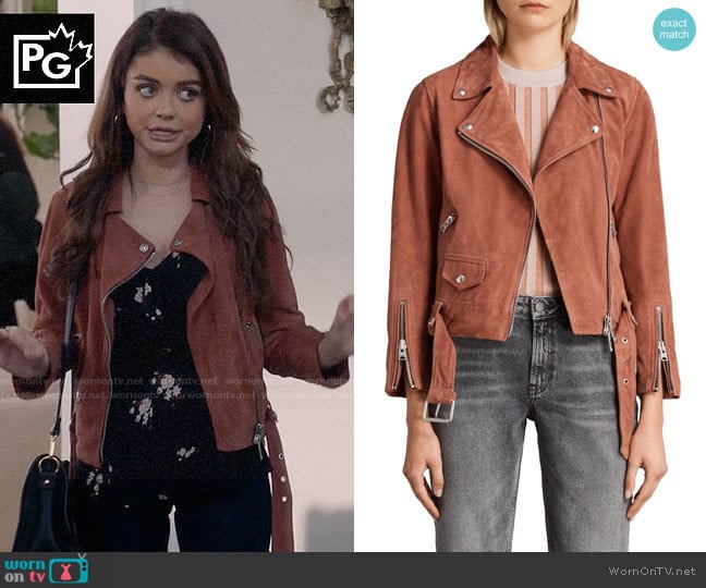 All Saints Cole Suede Biker Jacket worn by Haley Dunphy (Sarah Hyland) on Modern Family