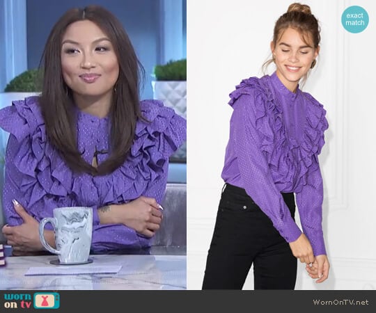 purple ruffle blouse