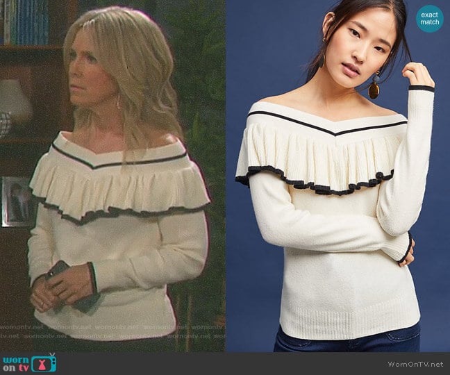 Ruffled Off-The-Shoulder Pullover by Anthropologie worn by Jennifer Horton (Melissa Reeves) on Days of our Lives