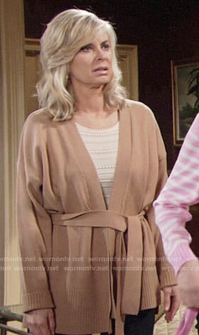 Ashley’s camel belted cardigan on The Young and the Restless