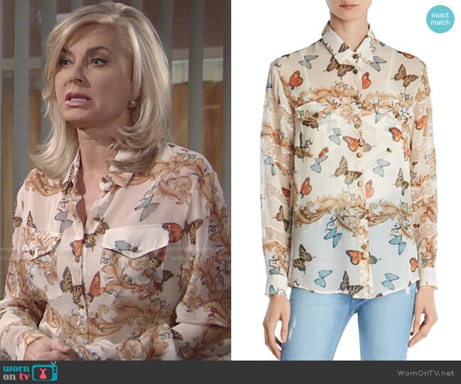 The Kooples Butterfly Print Silk Shirt worn by Ashley Abbott (Eileen Davidson) on The Young and the Restless