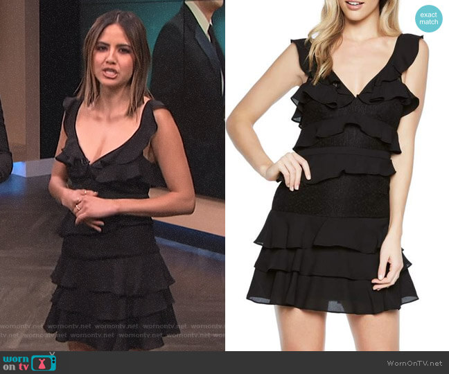 WornOnTV Erin s black ruffled tiered dress on E News Erin Lim Clothes and Wardrobe from TV