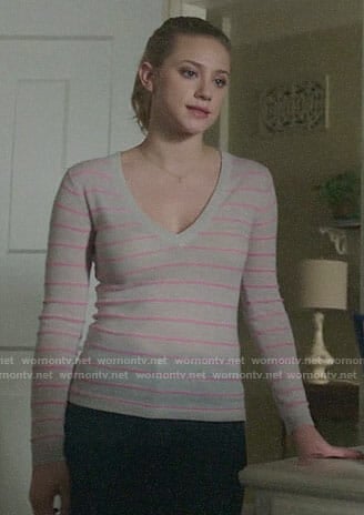 Betty’s pink striped v-neck sweater on Riverdale