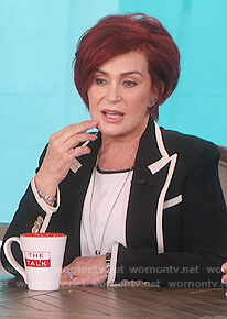 Sharon’s black contrast trimmed blazer on The Talk