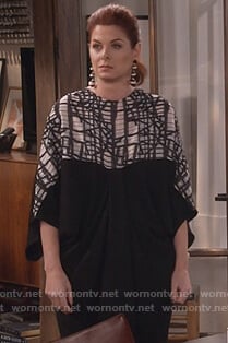 Grace's black and white drape dress on Will and Grace