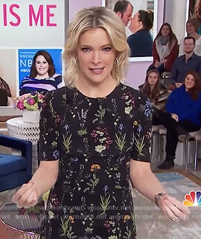 Megyn’s black floral print short sleeve dress on Megyn Kelly Today