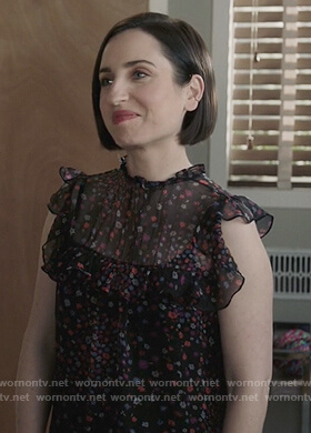 WornOnTV: Jen’s black floral print ruffle sleeve top on Life in Pieces ...