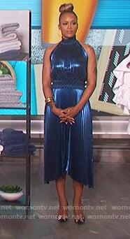 Eve’s blue pleated metallic dress on The Talk