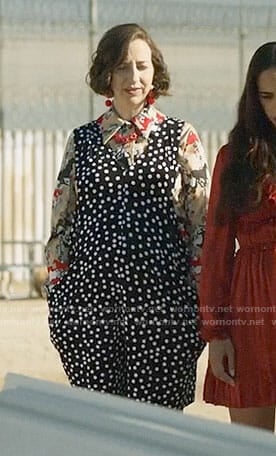 Carol’s polka dot overalls and horse print blouse on Last Man on Earth