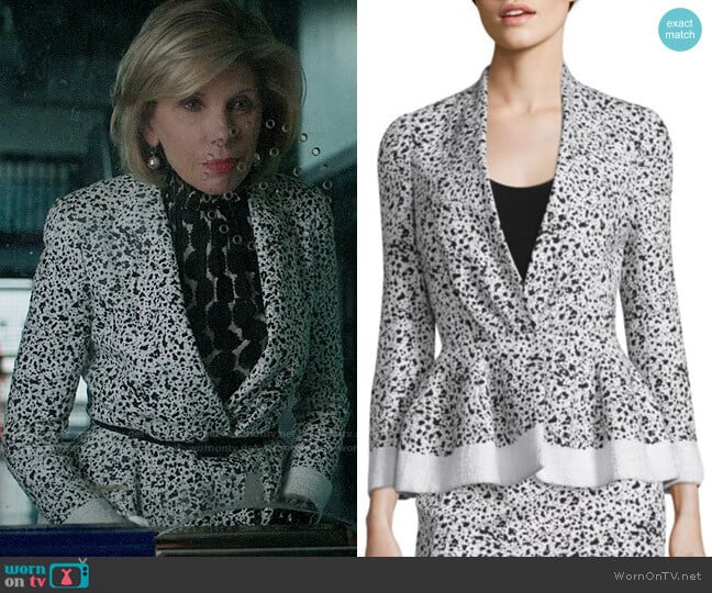 Carolina Herrera Splatter-Print Tweed Jacket worn by Diane Lockhart (Christine Baranski) on The Good Fight