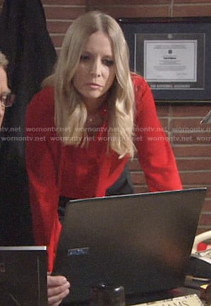 Christine’s red tie neck blouse on The Young and the Restless