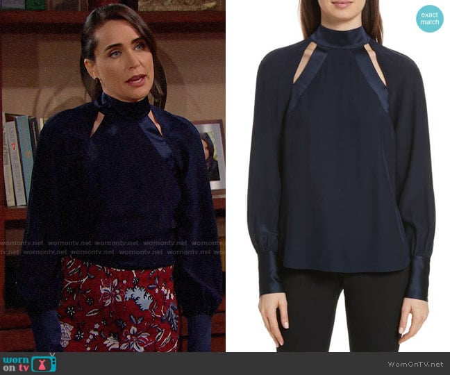 Cinq a Sept Harper Blouse worn by Quinn Fuller (Rena Sofer) on The Bold and the Beautiful