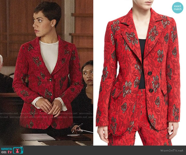 Derek Lam Velvet Floral Jacquard Blazer worn by Lucca Quinn (Cush Jumbo) on The Good Fight