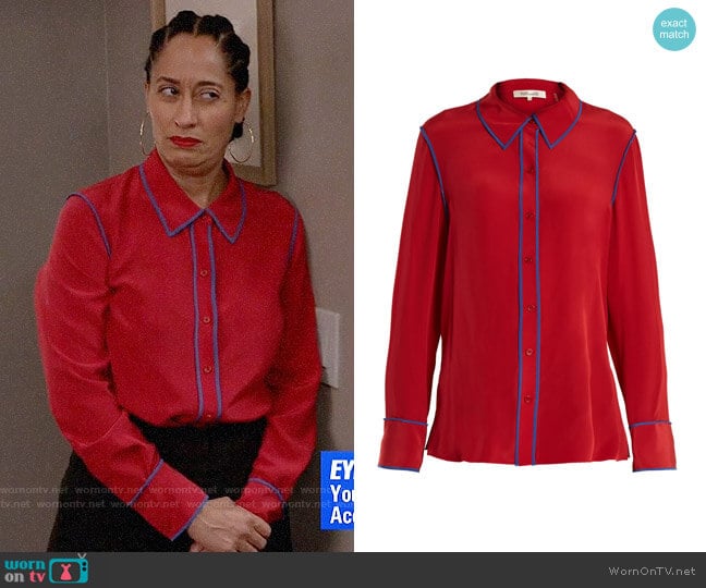 Diane von Furstenberg Point-collar silk-crepe shirt worn by Rainbow Johnson (Tracee Ellis Ross) on Black-ish