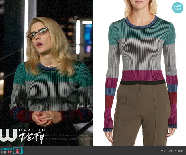 Diane von Furstenberg Cropped Plaited Pullover worn by Felicity Smoak (Emily Bett Rickards) on Arrow