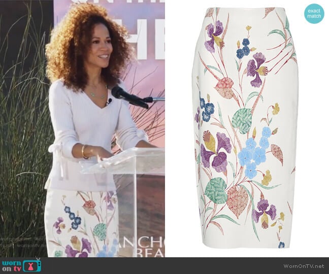 Floral Printed Leather Pencil Skirt by Diane von Furstenberg worn by Lena Adams Foster (Sherri Saum) on The Fosters