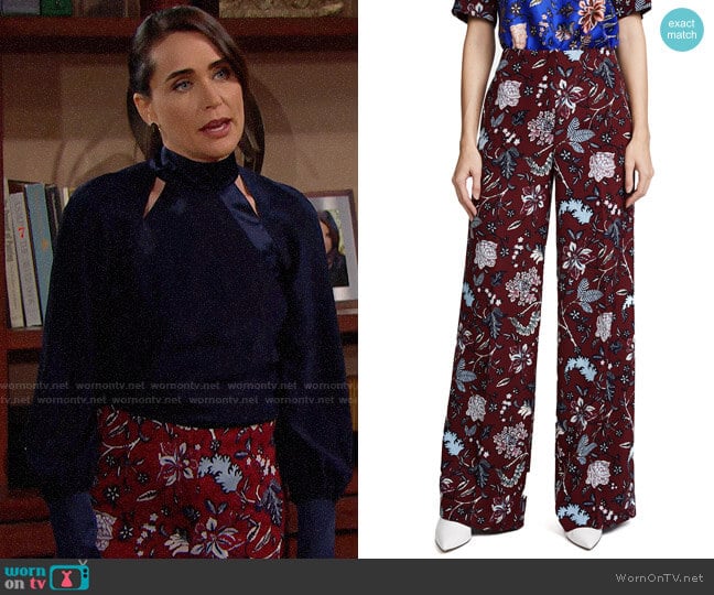 Diane von Furstenberg Canton Bordeaux Wide Leg Pants worn by Quinn Fuller (Rena Sofer) on The Bold and the Beautiful