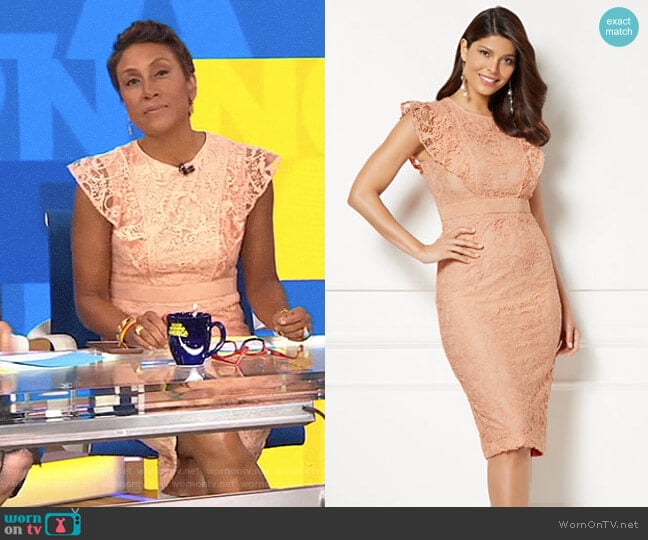 Eva Mendes Collection Roxanna Lace Sheath Dress by New York & Company worn by Robin Roberts on Good Morning America