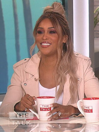 Eve’s pink leather moto jacket on The Talk