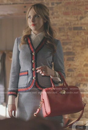 Fallon’s blue tweed jacket and skirt on Dynasty