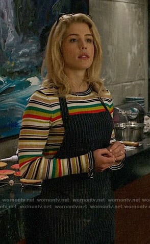 Felicity's striped sweater with ruffled cuffs on Arrow
