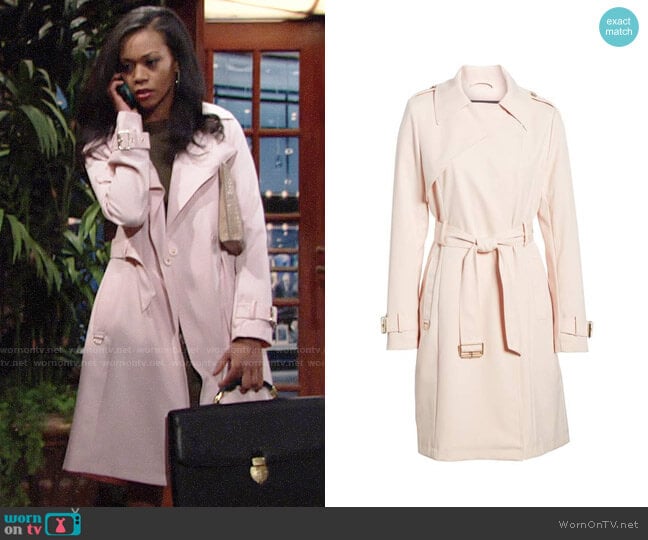 French Connection Flowy Belted Trench Coat worn by Hilary Curtis (Mishael Morgan) on The Young and the Restless