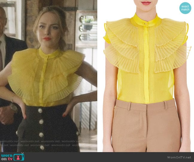 Silk Ruffled Organza Blouse by Givenchy worn by Fallon Carrington (Elizabeth Gillies) on Dynasty