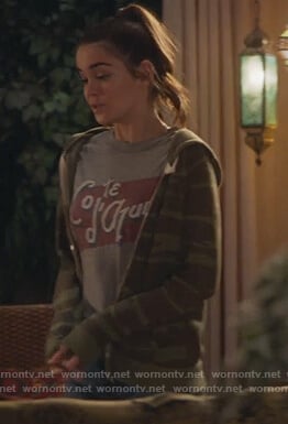 Callie's print t-shirt and camo hoodie on The Fosters