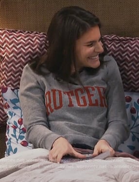 Leslie's gray rutgers print sweatshirt on Living Biblically