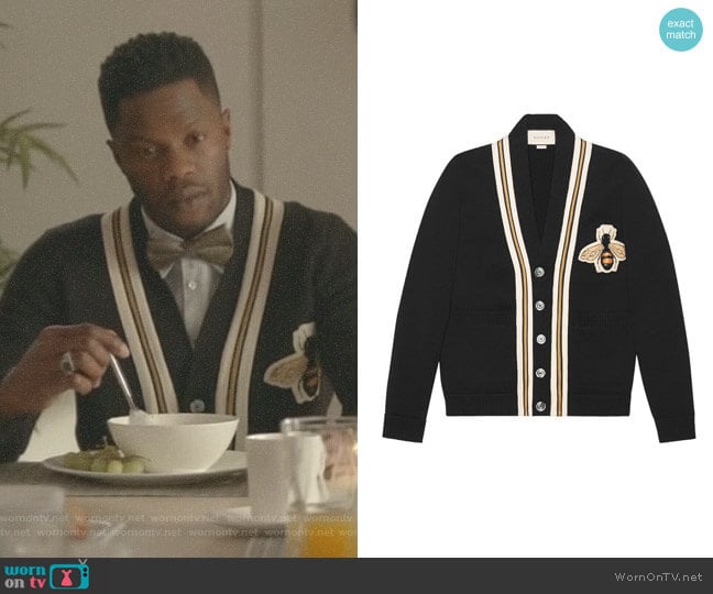 Wool Cardigan with Bee appliqué by Gucci worn by Jeff Colby (Sam Adegoke) on Dynasty