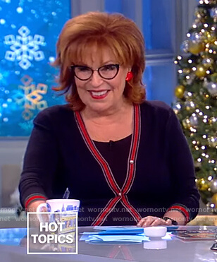 Joy’s navy pearl button cardigan on The View
