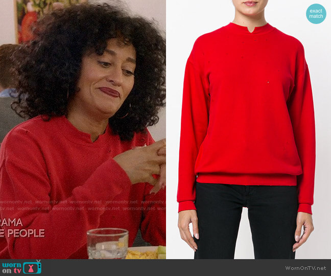 Helmut Lang Distressed Sweatshirt worn by Rainbow Johnson (Tracee Ellis Ross) on Black-ish