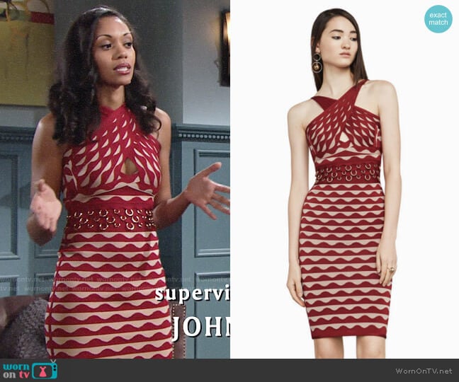 Herve Leger Kenna Pierced Scallop Jacquard Bandage Dress worn by Hilary Curtis (Mishael Morgan) on The Young and the Restless