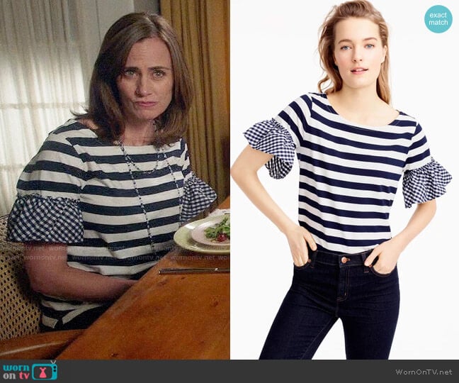 J. Crew Ruffle-Sleeve Top worn by Maya (Diane Farr) on Splitting Up Together