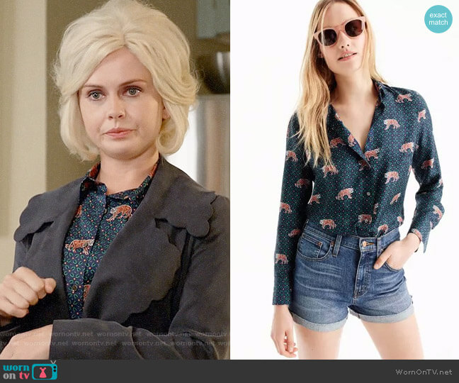 J. Crew Silk Twill Button-up in Tiger Print worn by Liv Moore (Rose McIver) on iZombie