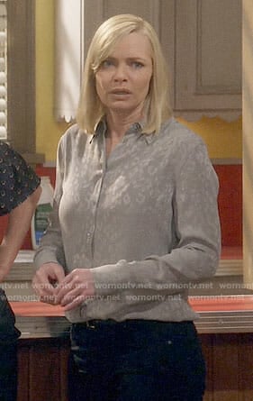Jill's grey leopard print shirt on Mom