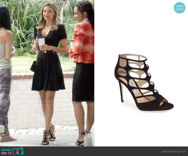 Jimmy Choo Ren Sandals worn by Megan Morrison (Christine Evangelista) on The Arrangement