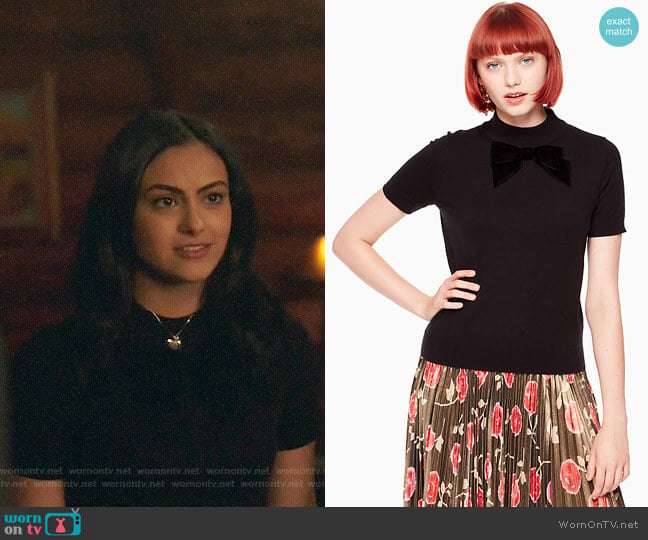 Kate Spade Velvet Bow Sweater worn by Veronica Lodge (Camila Mendes) on Riverdale