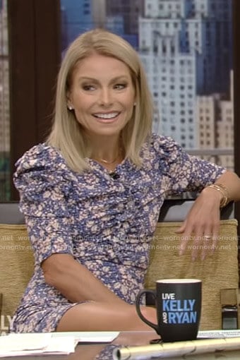 Kelly’s blue floral ruched dress on Live with Kelly and Ryan