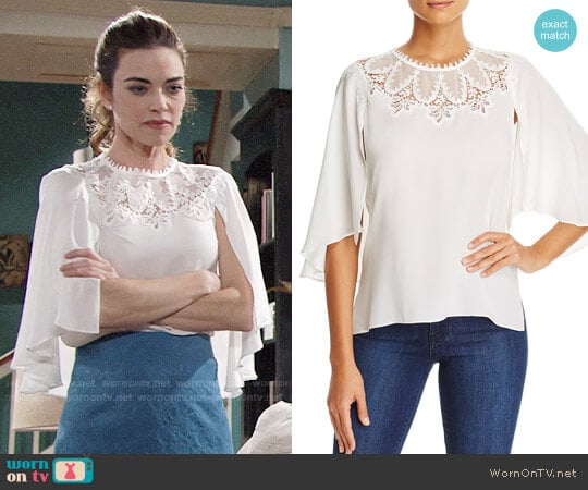 Kobi Halperin Embroidered Cape Overlay Blouse worn by Victoria Newman (Amelia Heinle) on The Young and the Restless