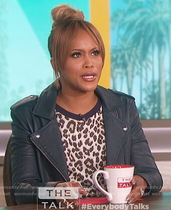 Eve’s leopard print t-shirt and leather jacket on The Talk