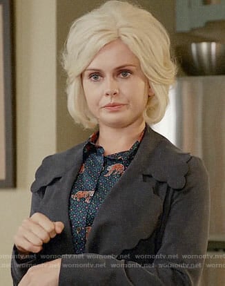 Liv’s tiger print shirt and scalloped trim coat on iZombie