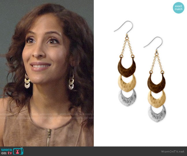 Lucky Brand  Tri-Tone Triple Drop Earrings by Lucky Brand worn by Lily Winters (Christel Khalil) on The Young and the Restless