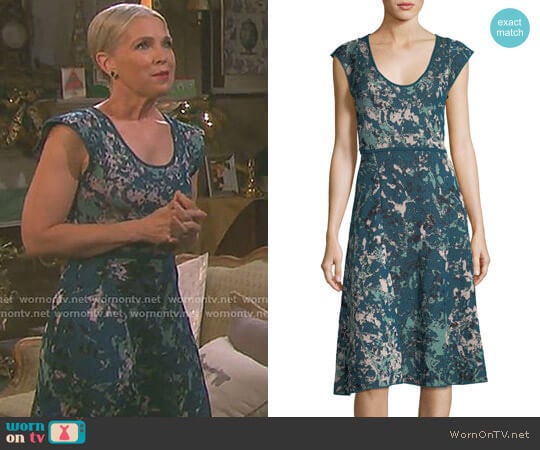 Scoop-Neck Floral Jacquard Cap-Sleeve Dress by M Missoni worn by Jennifer Horton (Melissa Reeves) on Days of our Lives