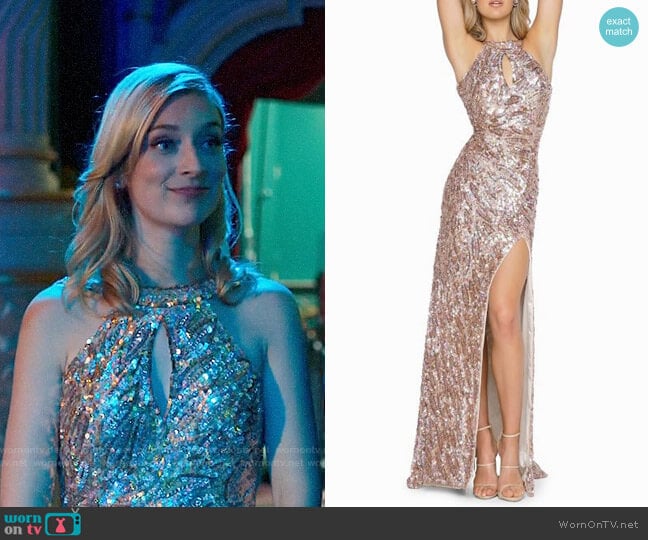 Mac Duggal Sequined Bodycon Halter Gown worn by Serena (Caitlin FitzGerald) on UnReal