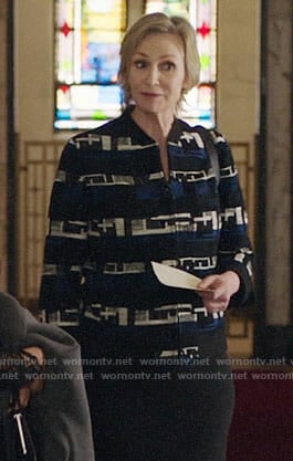 Madeline's black and blue tweed jacket on The Good Fight