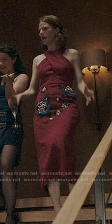 Maia's red floral embroidered midi dress on The Good Fight