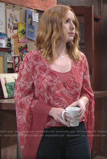 Mariah’s red printed top with flared sleeves on The Young and the Restless